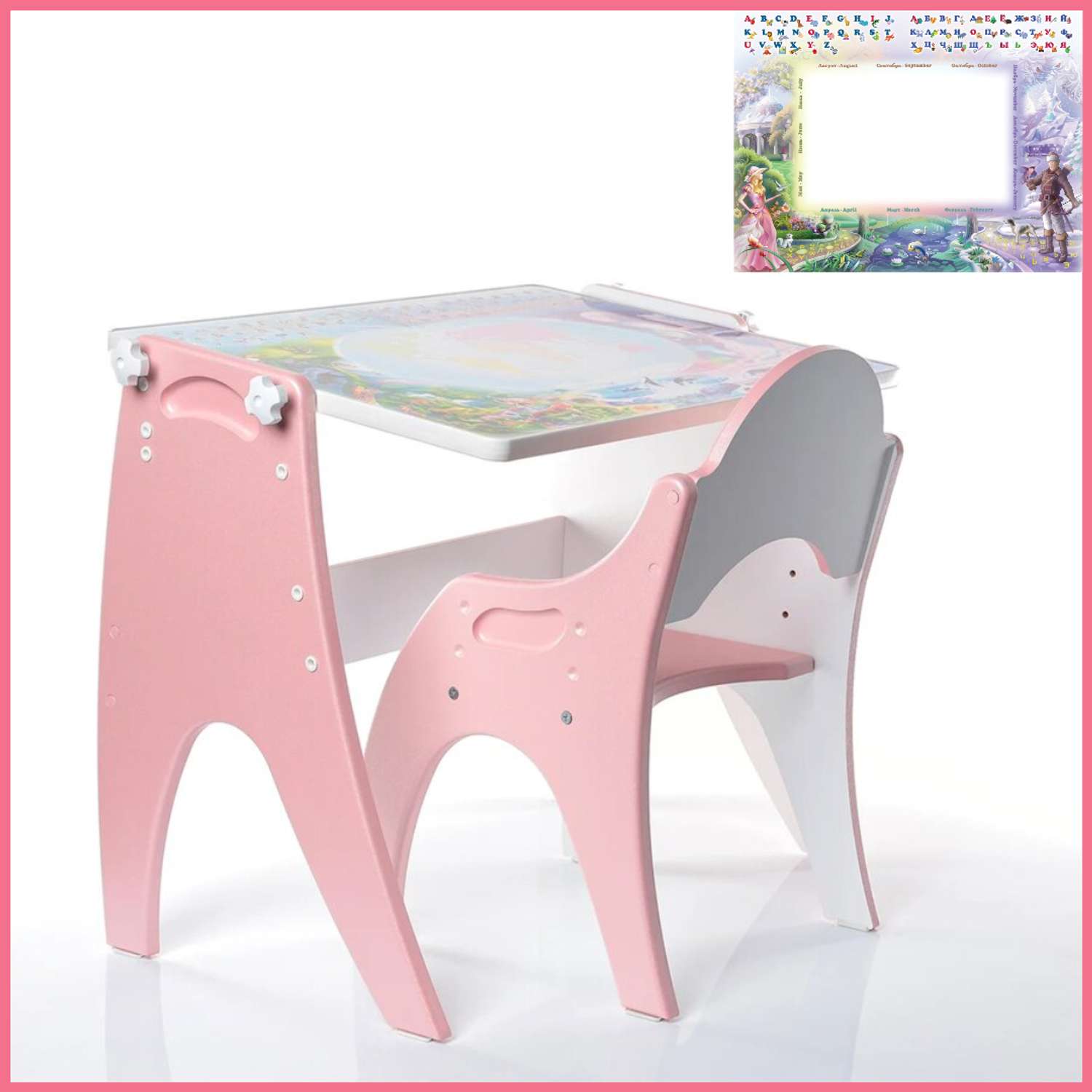 Стол-парта-мольберт и стульчик Tech kids Трансформер розовый Зима-лето - фото 1