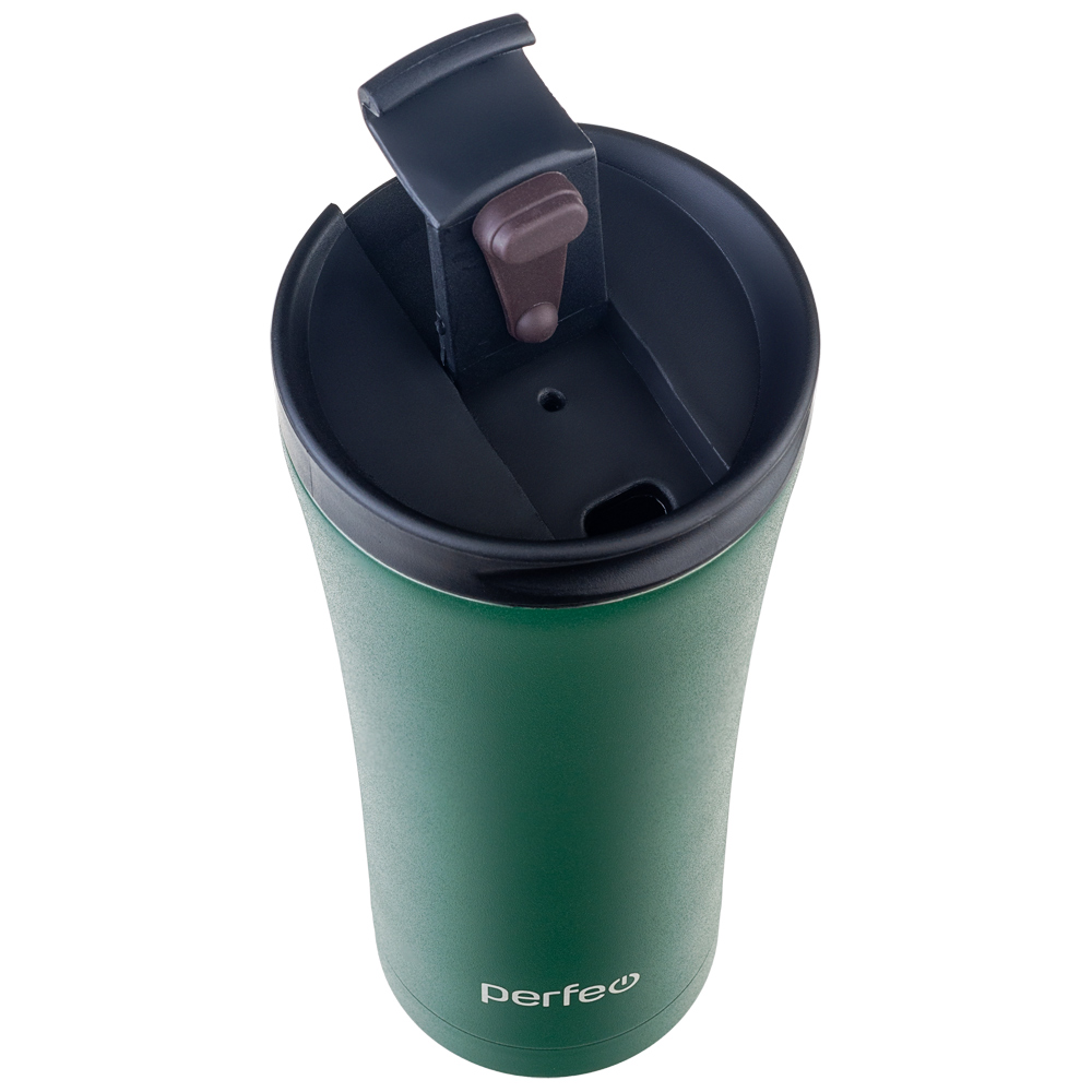 Термокружка Perfeo для напитков с крышкой-поилкой 500 мл темно-зеленый - фото 3