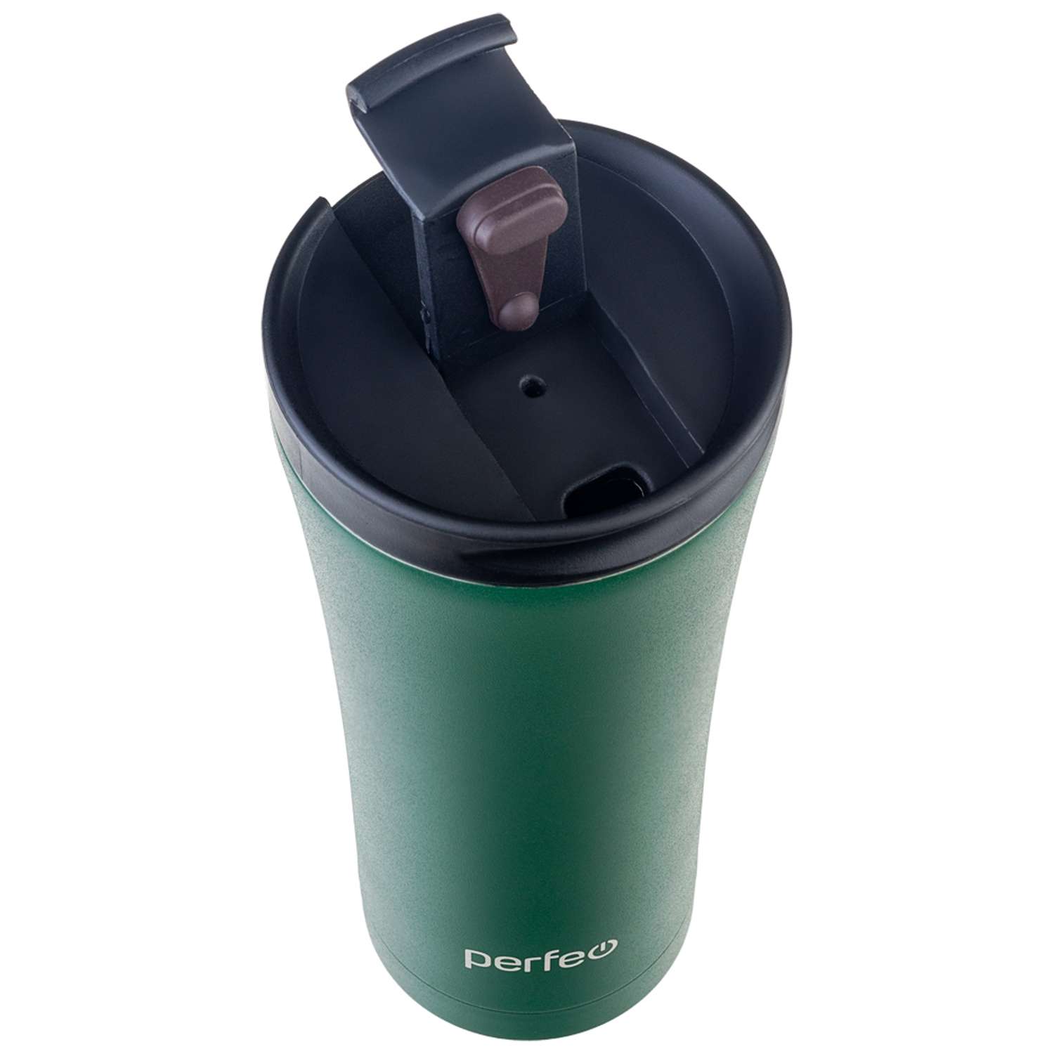 Термокружка Perfeo для напитков с крышкой-поилкой 500 мл темно-зеленый - фото 3