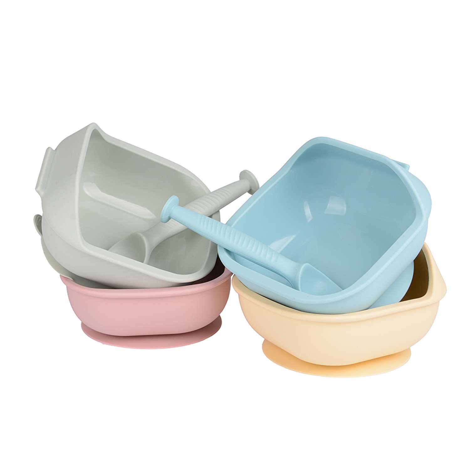 Набор детской посуды iSюминка Силиконовая тарелка на присоске и ложка Пыльная роза - фото 18