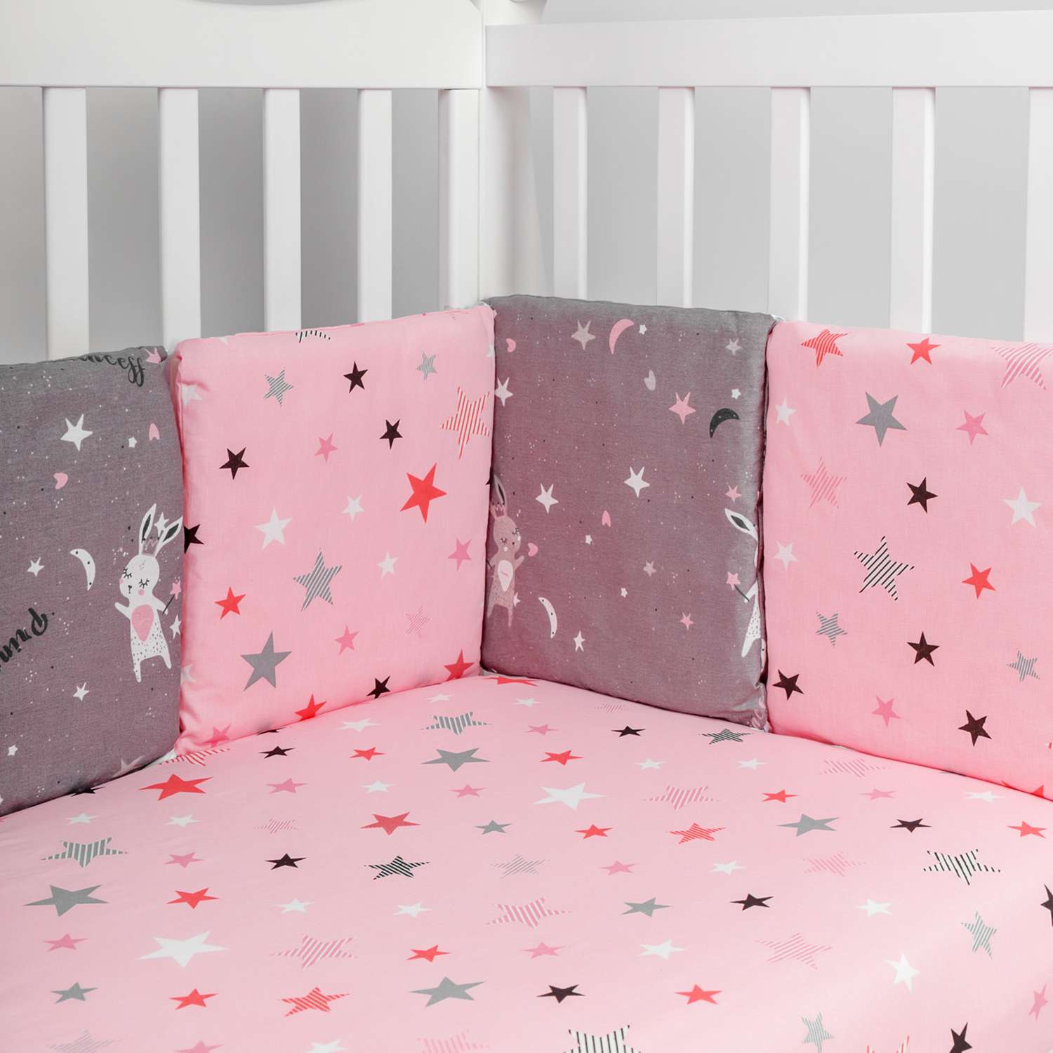 Бортик в кроватку AmaroBaby 12 предметов AmaroBaby Princess серый розовый - фото 4