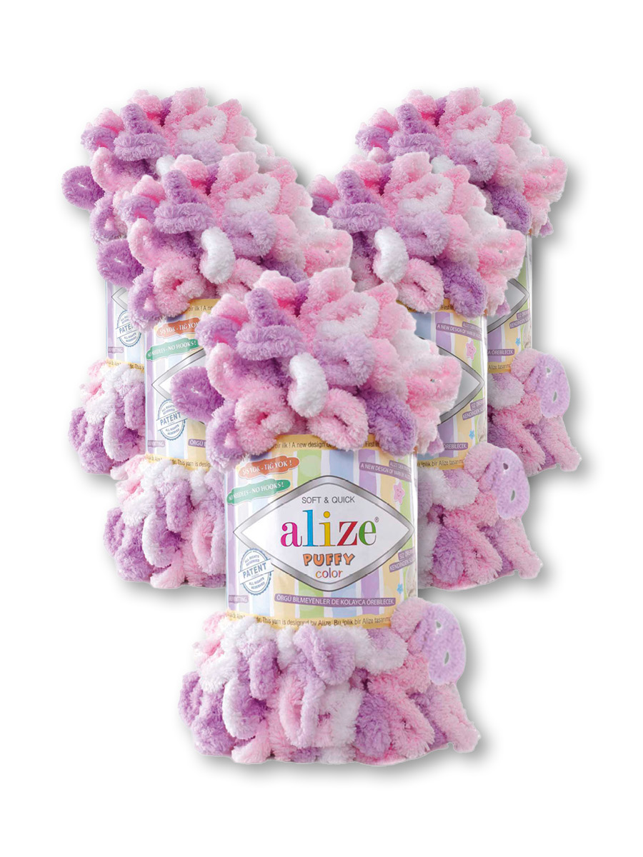 Пряжа для вязания Alize puffy color 100 г 9 м микрополиэстер плюшевая мягкая 6051 секционный 5 мотков - фото 3