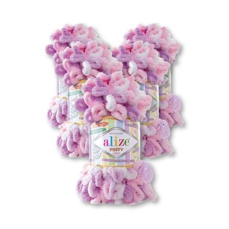 Пряжа для вязания Alize puffy color 100 г 9 м микрополиэстер плюшевая мягкая 6051 секционный 5 мотков