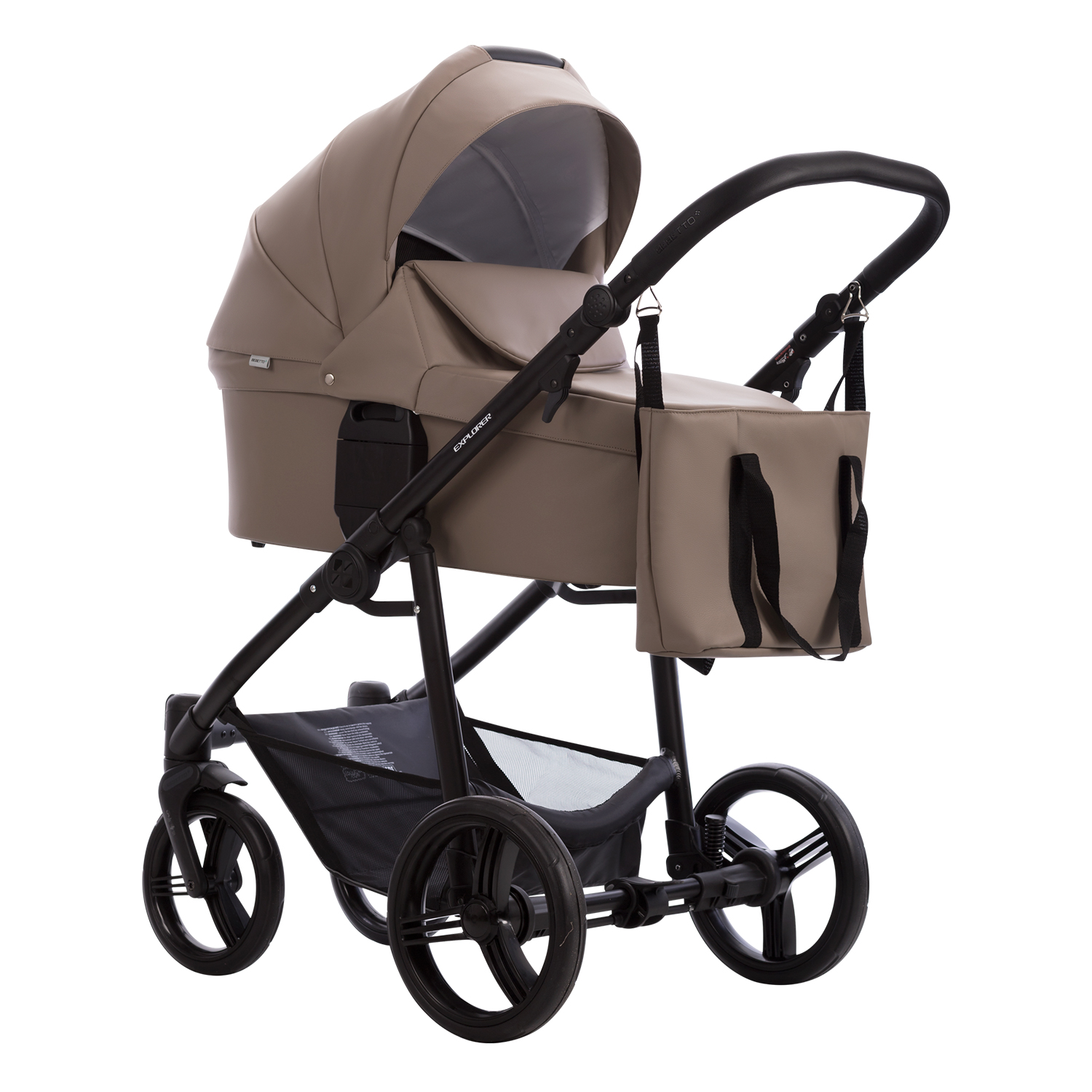 Коляска 2в1 Bebetto Explorer Air Pro экокожа шасси Черное 04 - фото 1