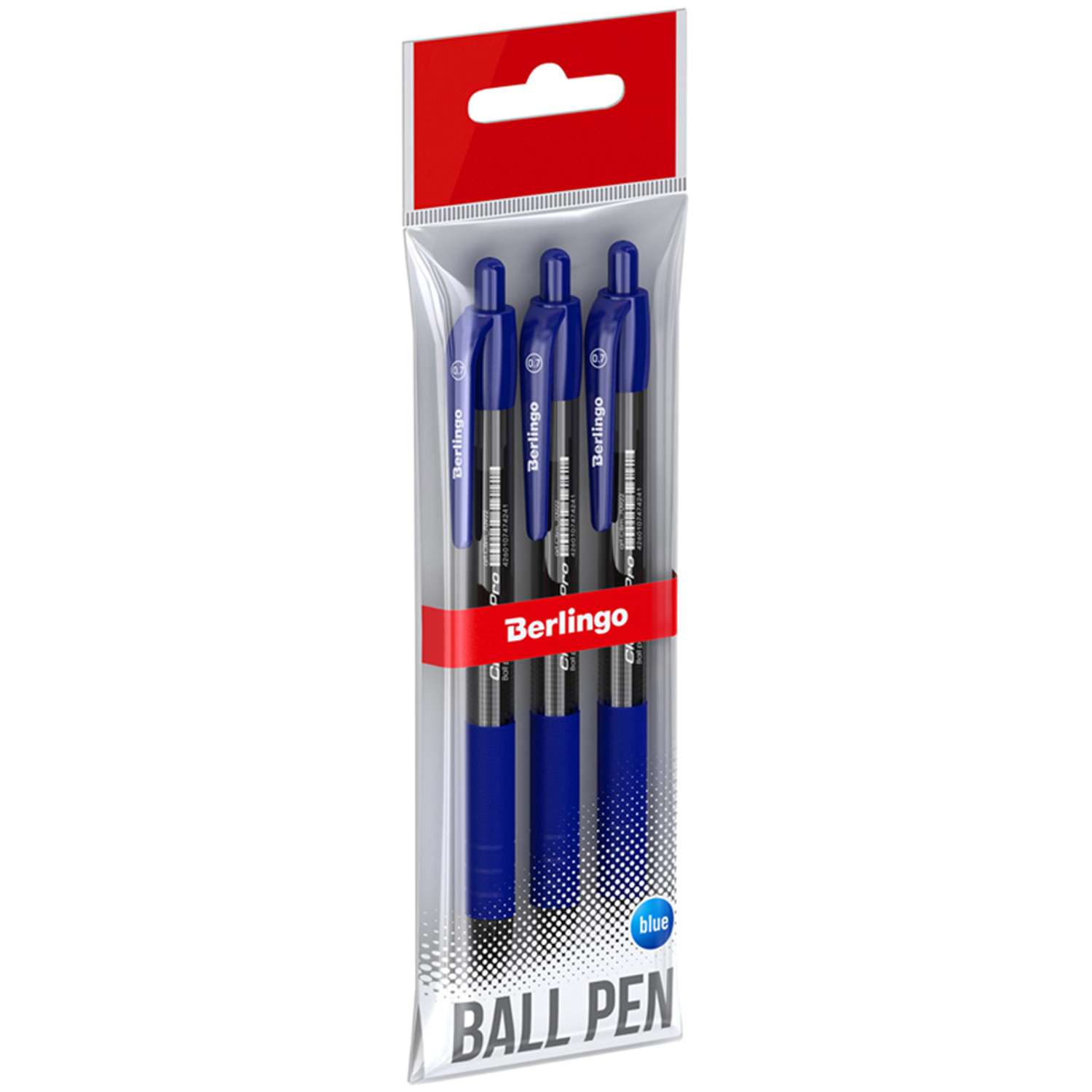 Ручка шариковая автоматическая BERLINGO Classic Pro 3 шт синяя 0.7 мм грип пакет с европодвесом набор 24 шт - фото 1