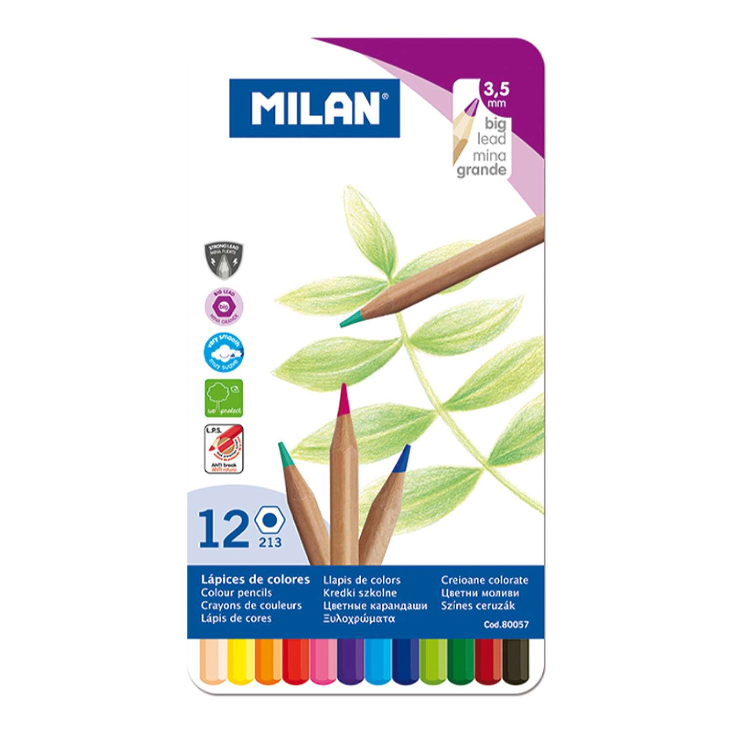 Набор цветных карандашей MILAN 12 шт шестигранный корпус в металлическом коробе-пенале - фото 1