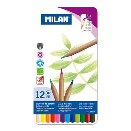 Набор цветных карандашей MILAN 12 шт шестигранный корпус в металлическом коробе-пенале