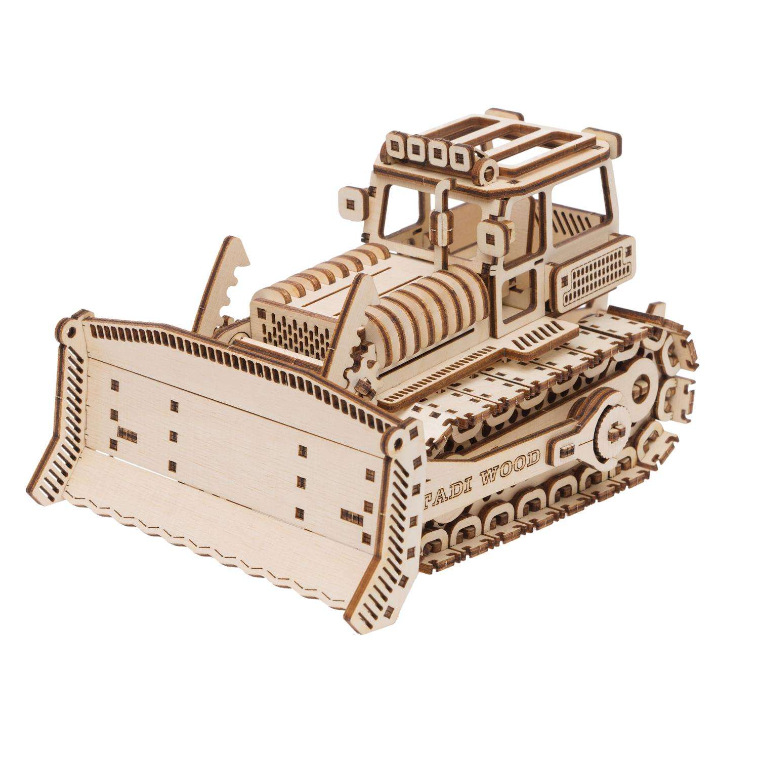 Сборная модель деревянная TADIWOOD Бульдозер 20 см. 299 деталей - фото 1
