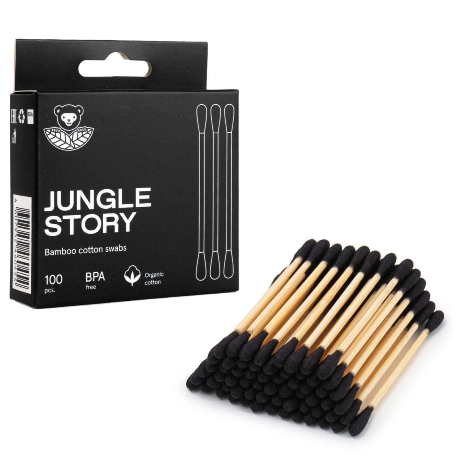 Бамбуковые ватные палочки Jungle Story черные 100 шт. с органическим хлопком - фото 5