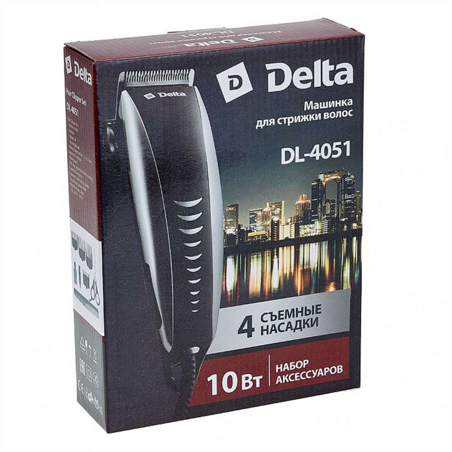 Машинка для стрижки волос Delta DL-4051 серебристый10Вт 4 съемных гребня - фото 2