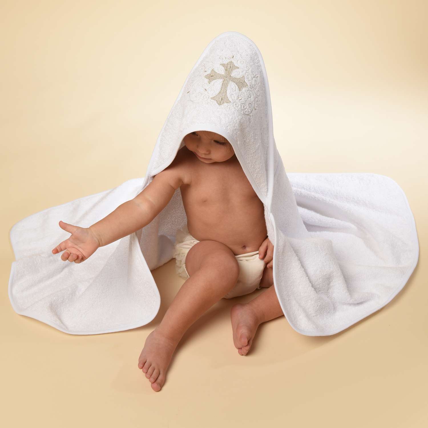 Полотенце Patrino махровое крестильное с уголком для новорожденного - фото 1