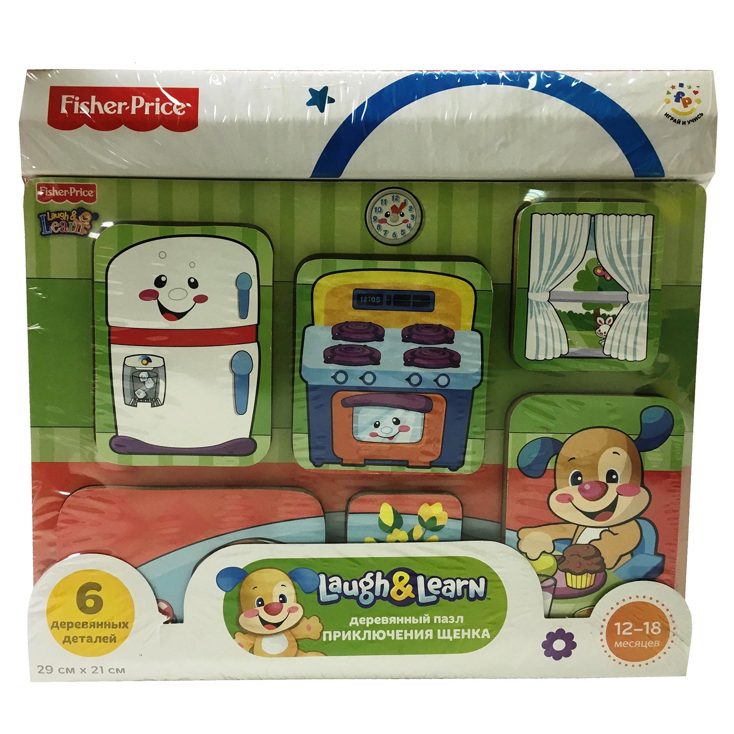 Пазл деревянный FISHER PRICE Приключения щенка на кухне 6 элементов купить  по цене 450 ₽ в интернет-магазине Детский мир