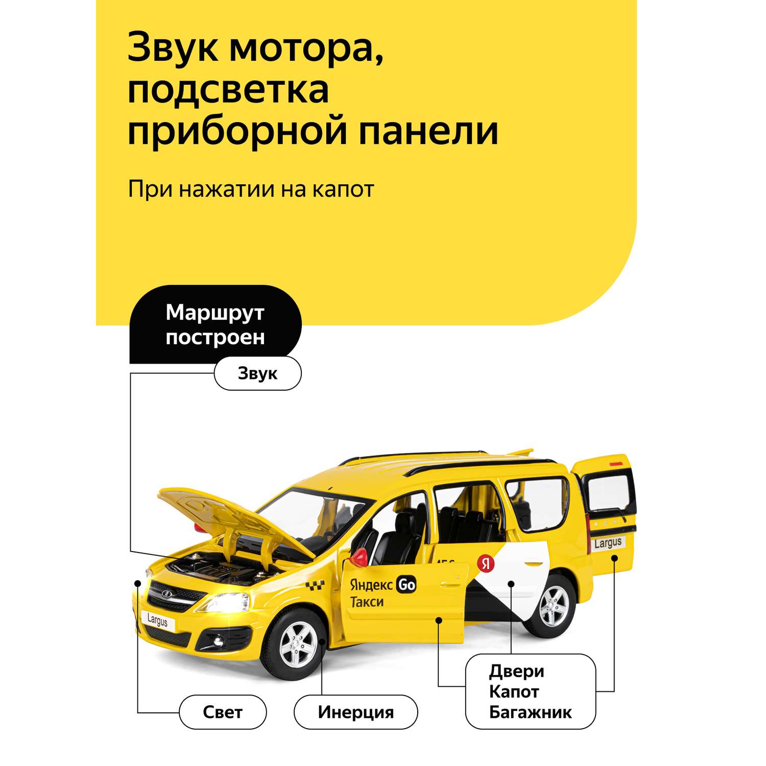 Машинка металлическая Яндекс GO игрушка детская LADA LARGUS 1:24 желтый JB1251481 - фото 2