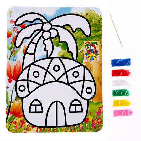 Фреска Школа Талантов с цветным основанием «Домик в джунглях». 6 цветов песка