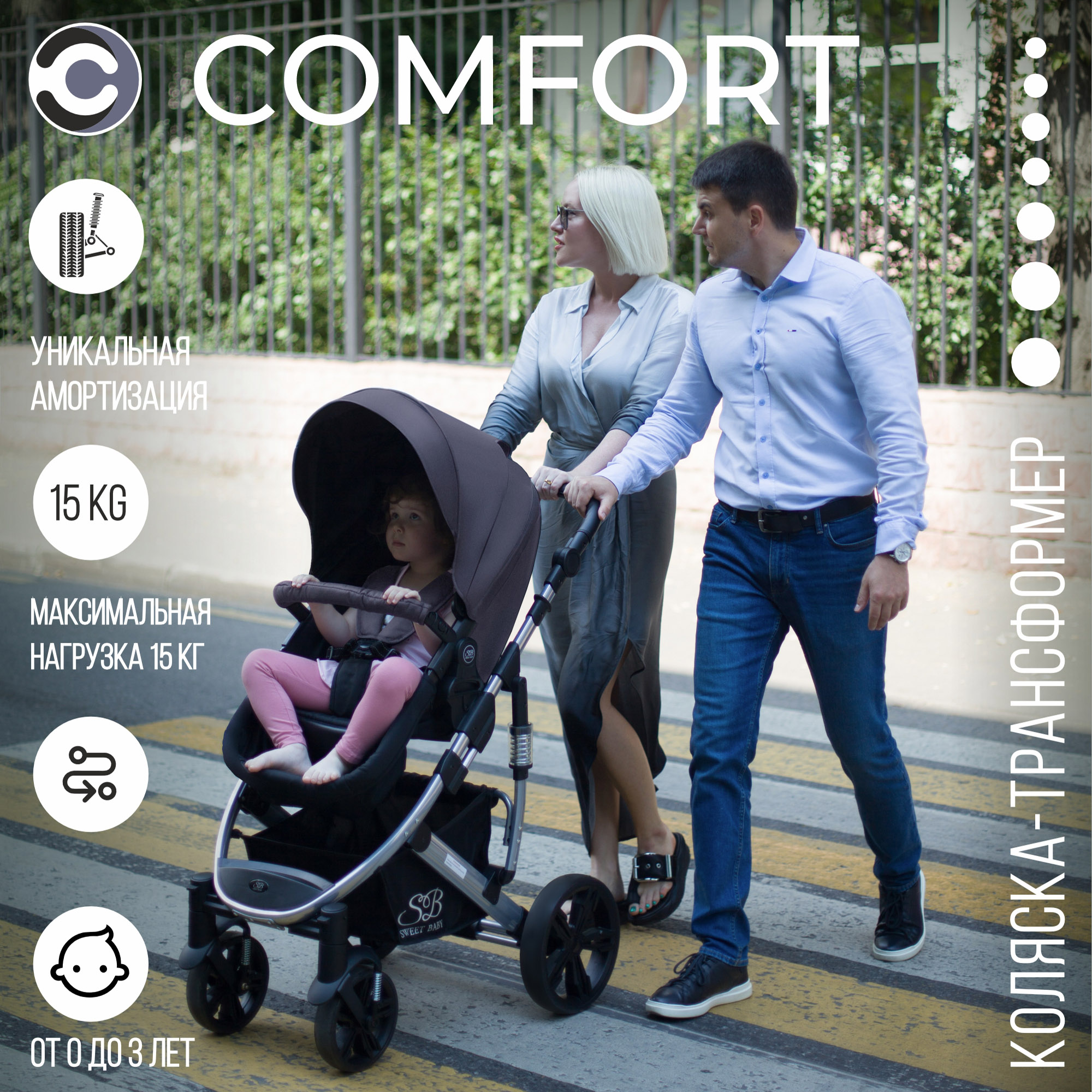 Коляска-трансформер 2 в 1 Sweet Baby Comfort grey - фото 3