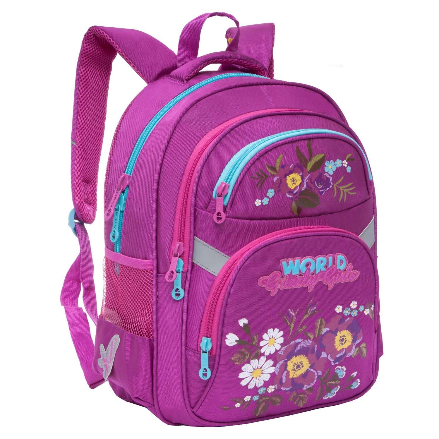 Рюкзак школьный Grizzly Цветы Лиловый RG-865-2/2 - фото 2