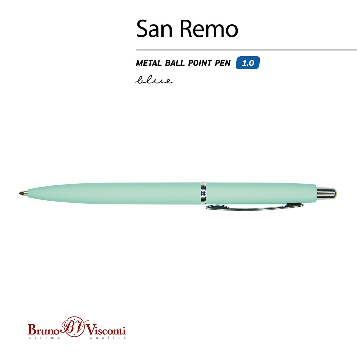 Ручка шариковая Bruno Visconti Автоматическая SAN REMO цвет корпуса мятный 1 мм синий в металическом круглом тубусе - фото 5