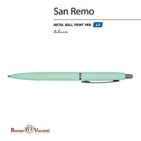 Ручка шариковая Bruno Visconti Автоматическая SAN REMO цвет корпуса мятный 1 мм синий в металическом круглом тубусе