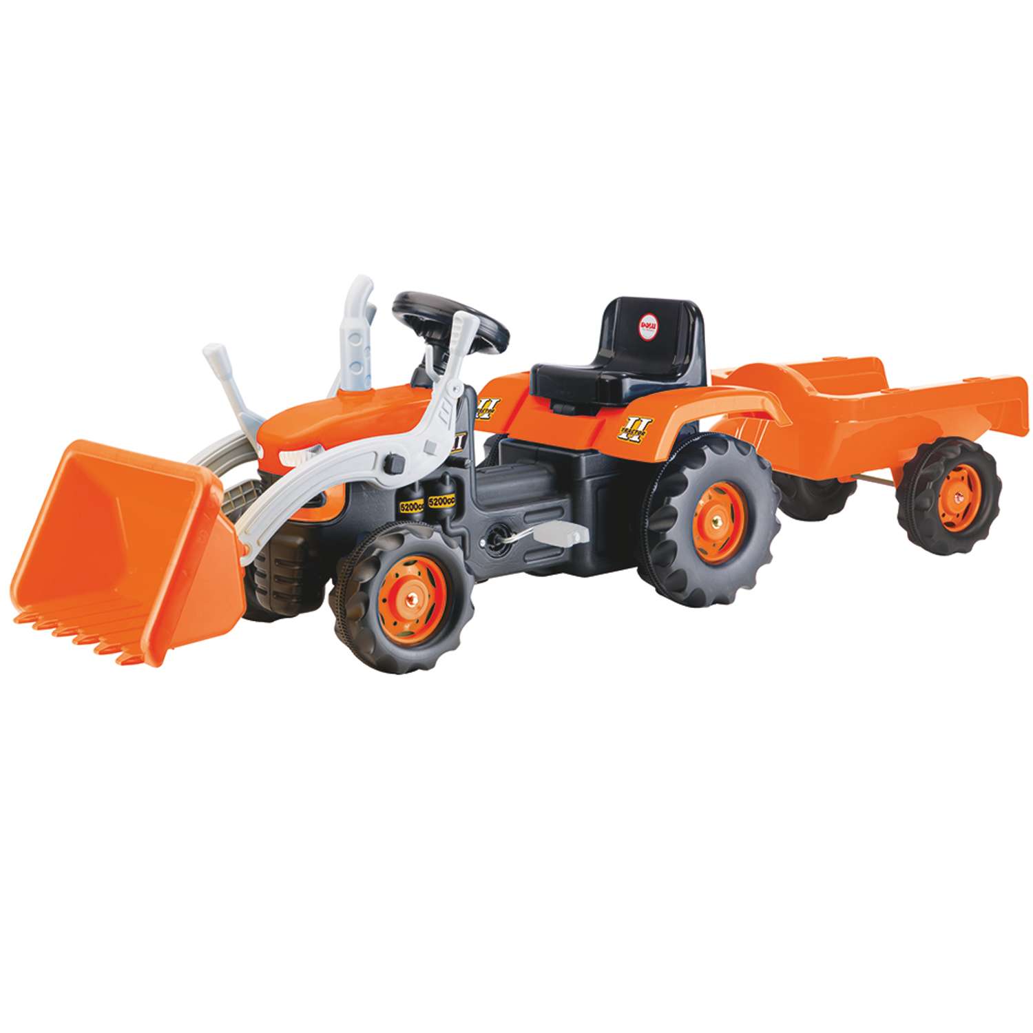 Трактор-экскаватор на педалях Dolu с прицепом оранжевый - фото 1