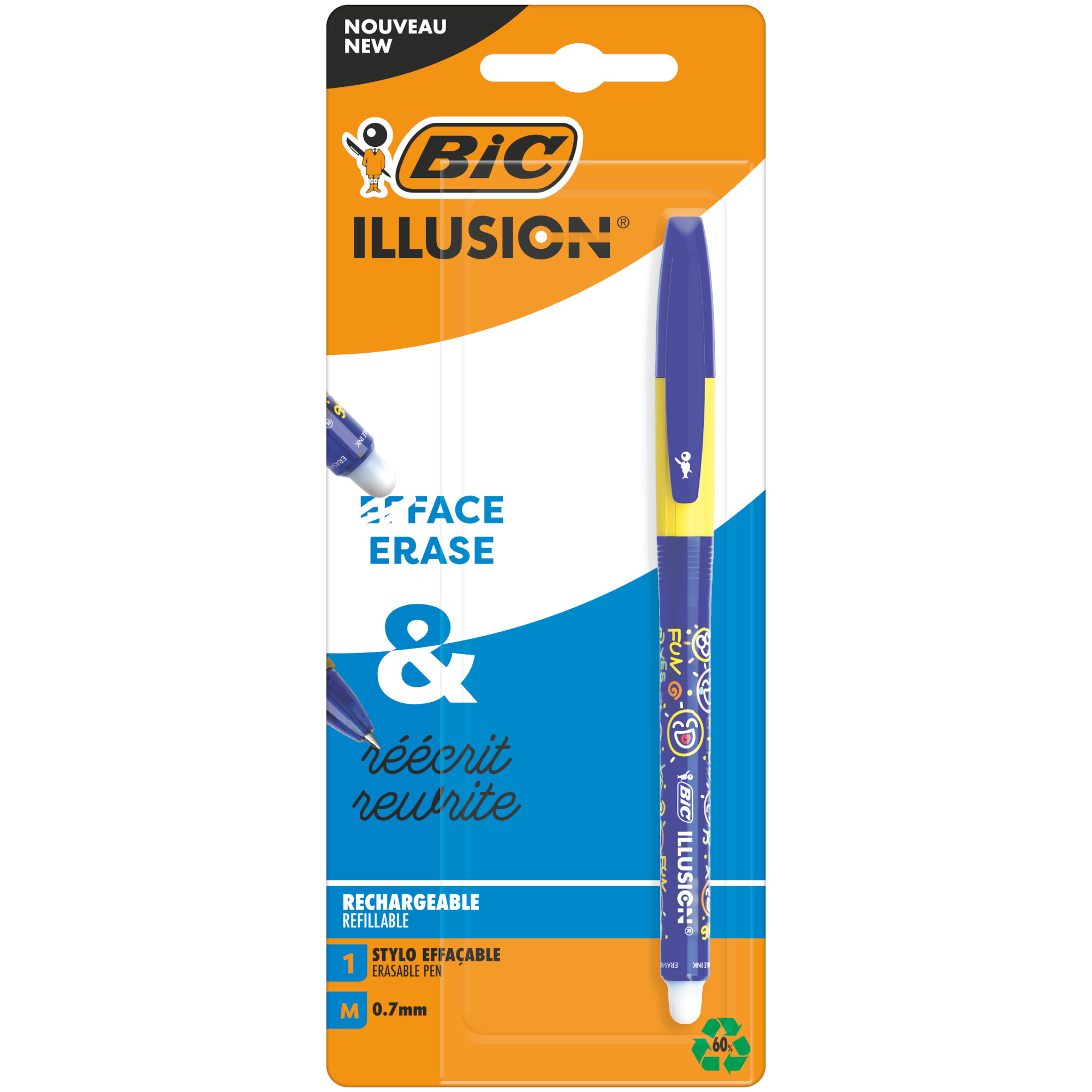 Ручка гелевая стираемая Bic Illusion Синий цвет 516404 - фото 1