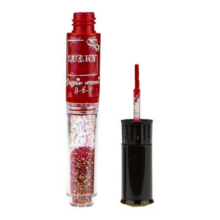 Набор косметический Lukky 3 в 1 ручка для дизайна ногтей с лаком Красный 022 и блёстками