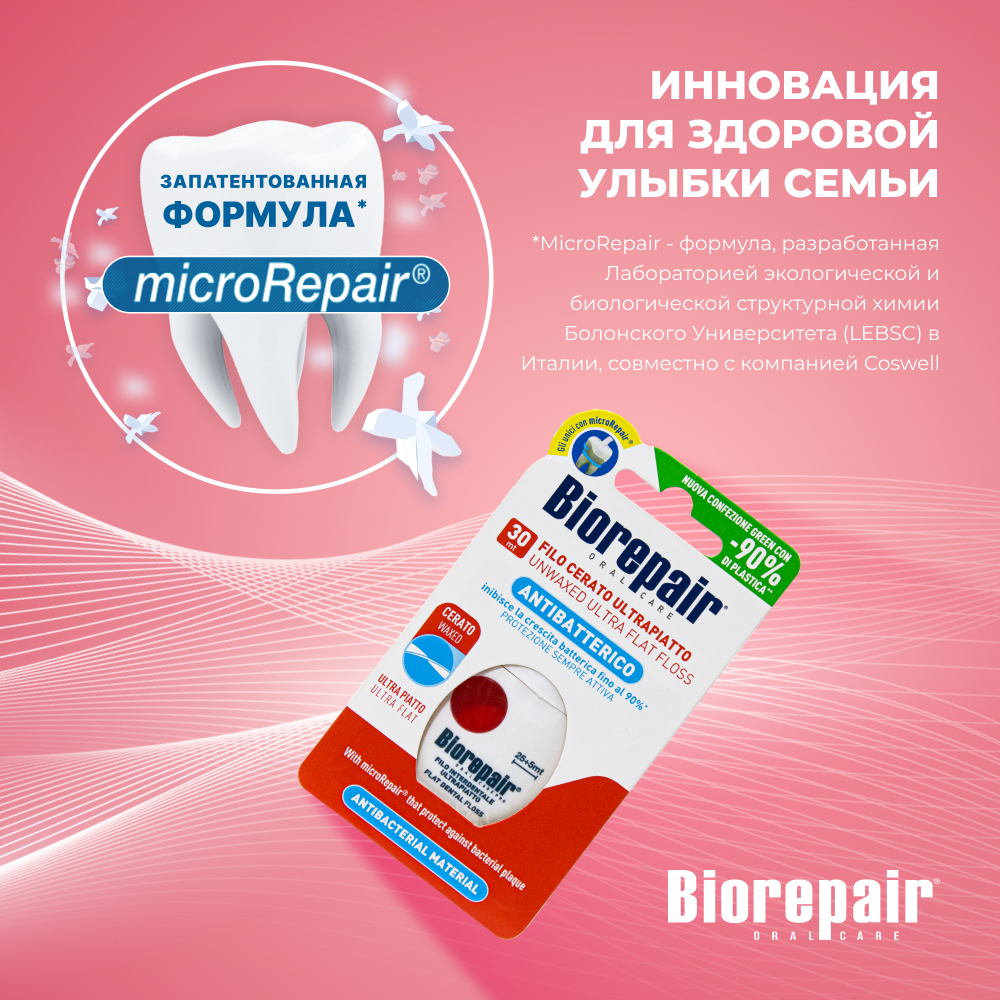 Нить зубная Biorepair Filo Non Cerato Ultrapiatto Невощеная ультра-плоская 30 м - фото 2