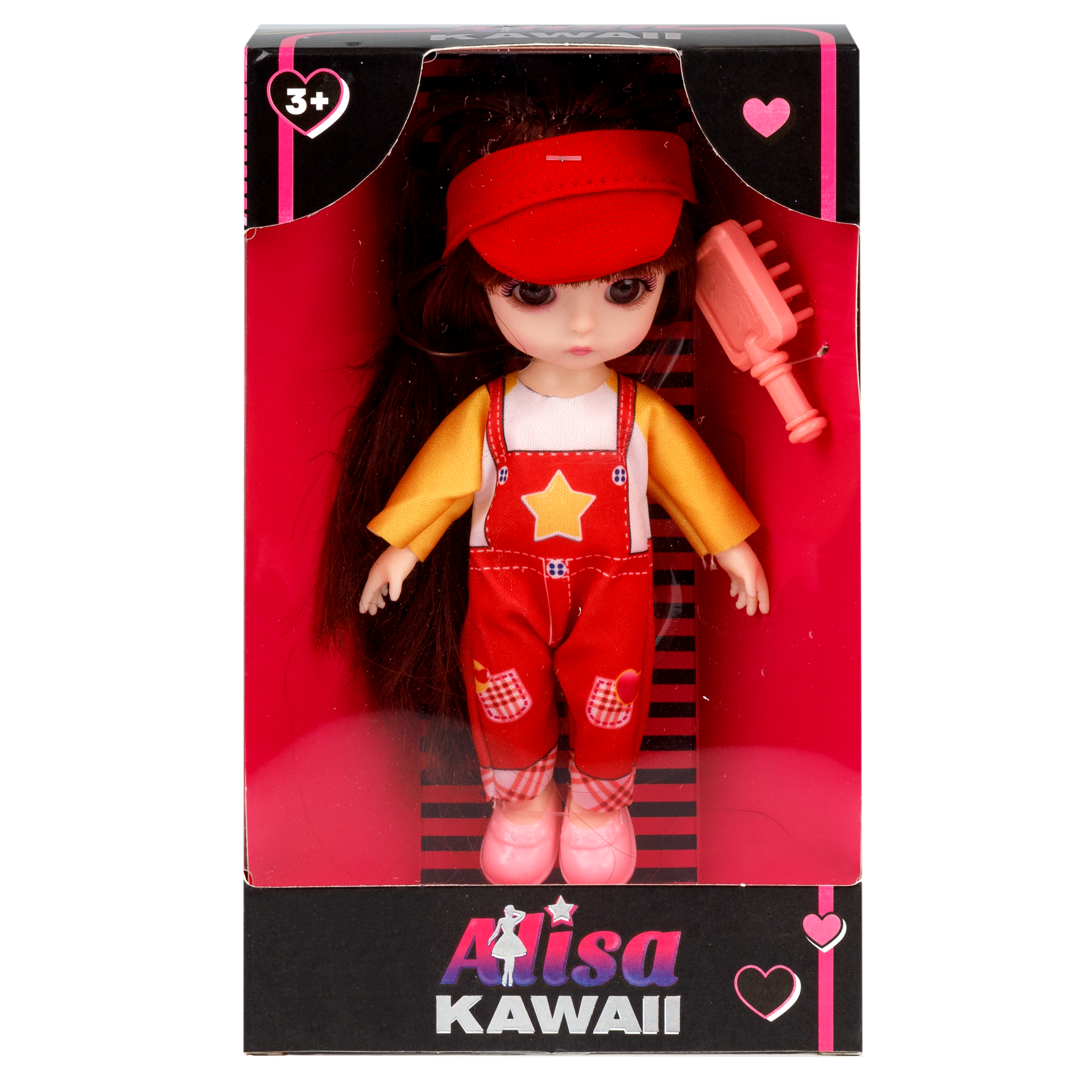 Кукла шарнирная 15 см 1TOY Alisa Kawaii mini с расчёской длинные темные волосы в красной кепке Т24350 - фото 15