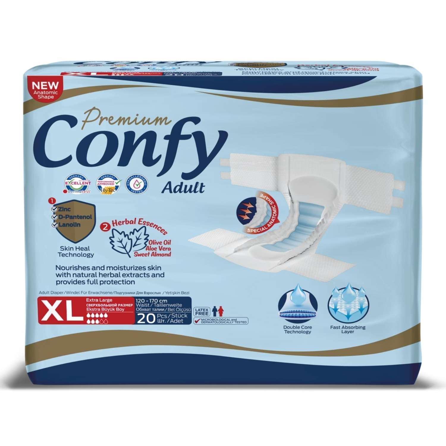 Подгузники для взрослых CONFY Adult Premium XL20 размер XL талия 120-170 см 20 шт - фото 1