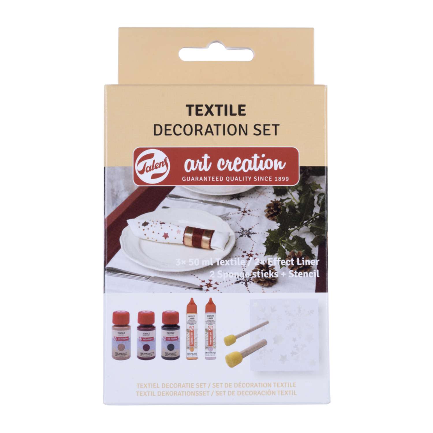 Набор красок для текстиля Talens Art Creation Textile 5 цветов трафарет и губки-спонжи в картонной упаковке - фото 1