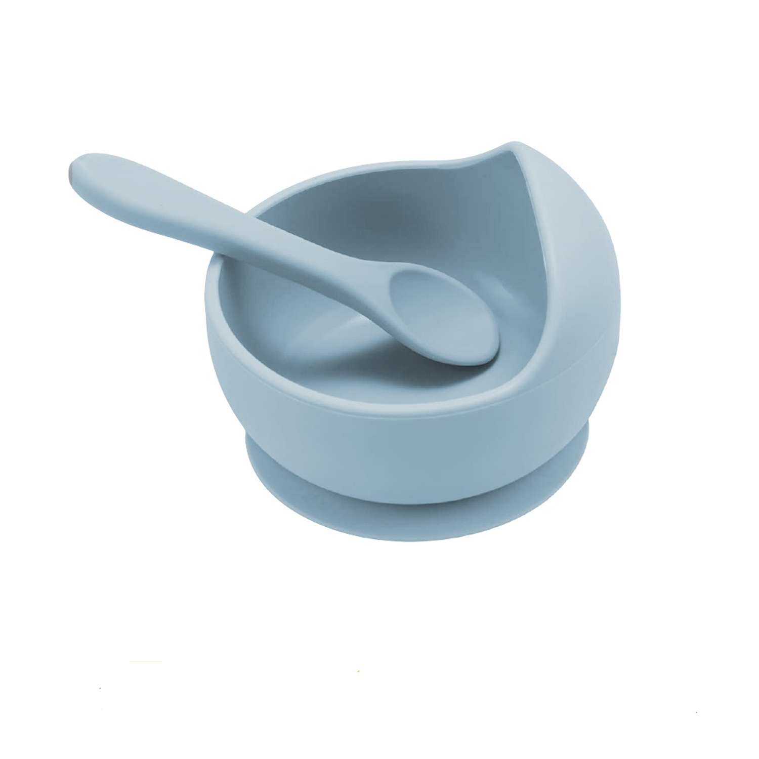 Набор детской посуды MIKMEL Dusty Blue силиконовая тарелка на присоске и ложка - фото 1