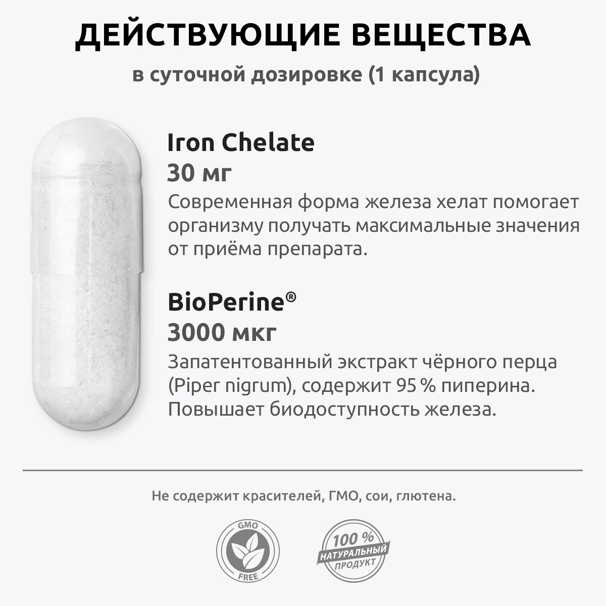 Железо хелатное премиум UltraBalance Iron Chelated Premium with BioPerine витамины хелат с пиперином 180 капсул - фото 11