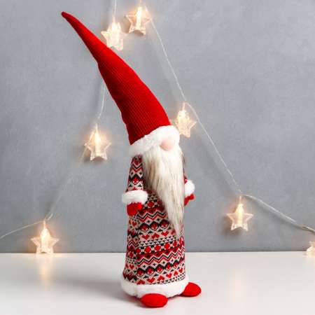 Кукла интерьерная Зимнее волшебство «Дедушка Мороз в кафтане со скандинавскими узорами» 55х12х11 см