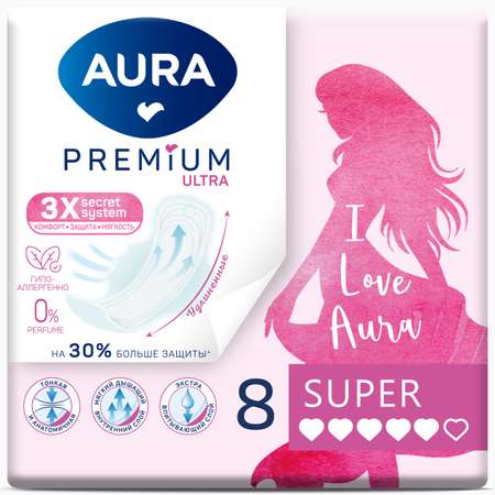 Прокладки AURA PREMIUM женские гигиенические SUPER 8шт х 6 шт