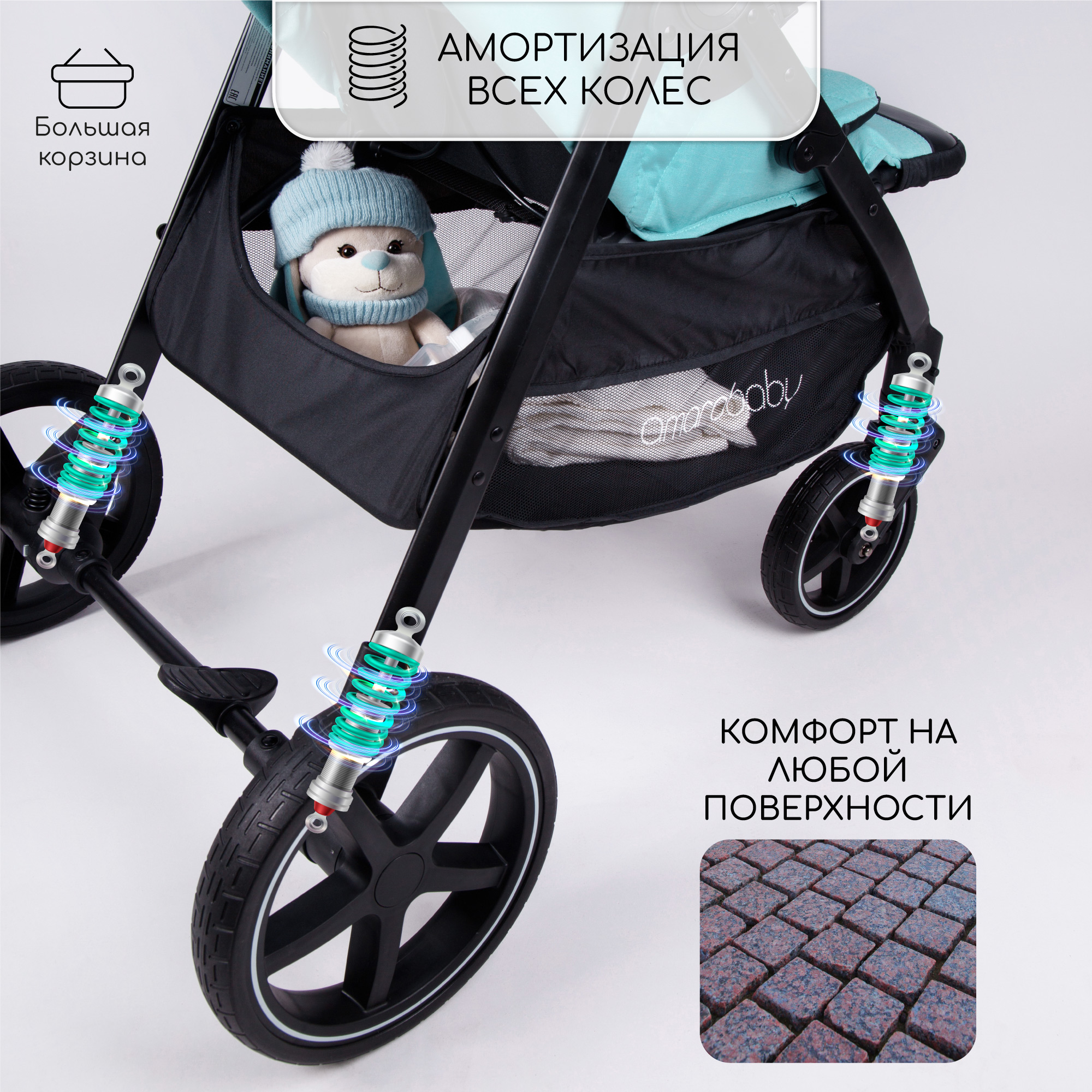 Прогулочная коляска Amarobaby StrollinJoy бирюзовый - фото 7