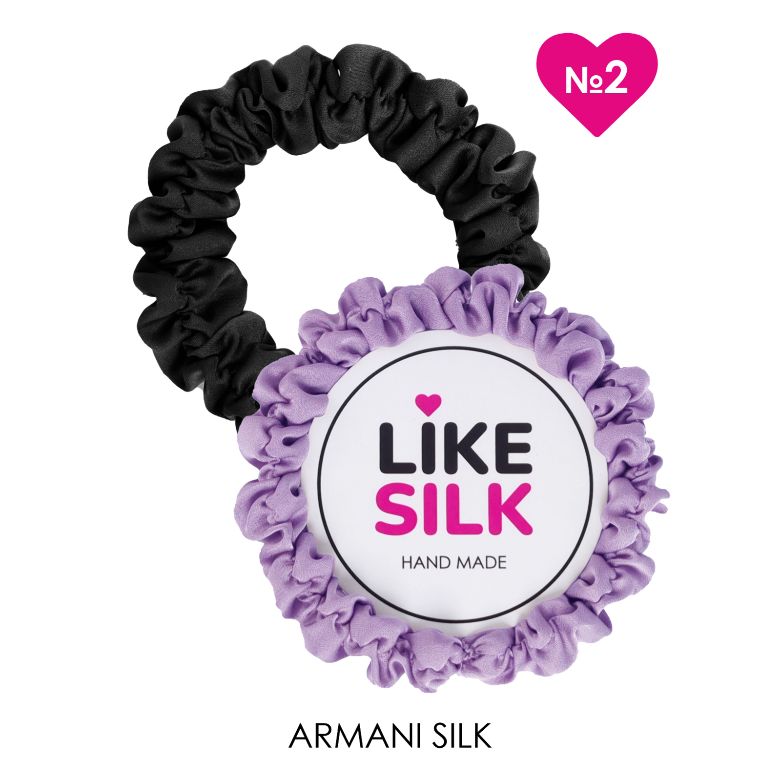 Резинки для волос LIKE SILK №2 шёлк ARMANI 2 шт сиреневый и чёрный бриллиант - фото 2