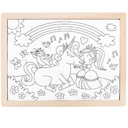 Пазл-раскраска HAPE Единорог и принцесса 2в1 в рамке
