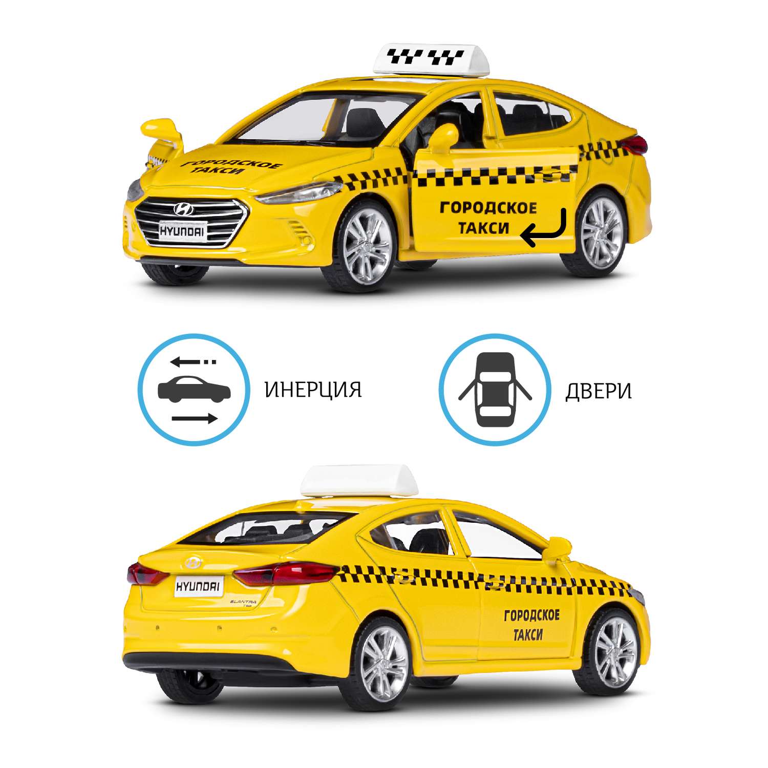 Машинка металлическая АВТОпанорама игрушка детская HYUNDAI ELANTRA Городское такси 1:40 желтый JB1251467 - фото 2