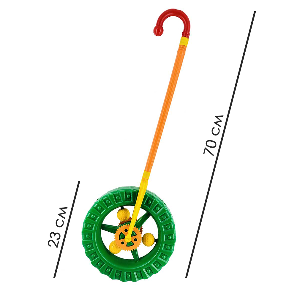 Каталка Колесо Colorplast с трещалкой диаметр 230 мм зеленый - фото 3