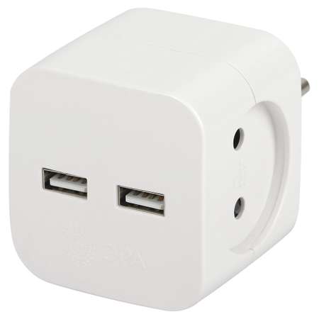 Разветвитель электрический ЭРА SP-2-USB-W на 2 розетки 2xUSB-А: 2.4А/5В без заземления 10А Белый