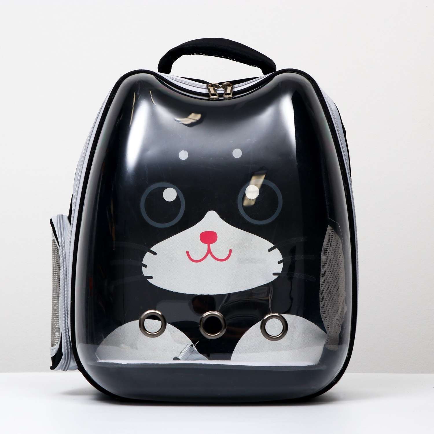 Рюкзак для переноски животных Пижон «Котик» прозрачный чёрный - фото 1
