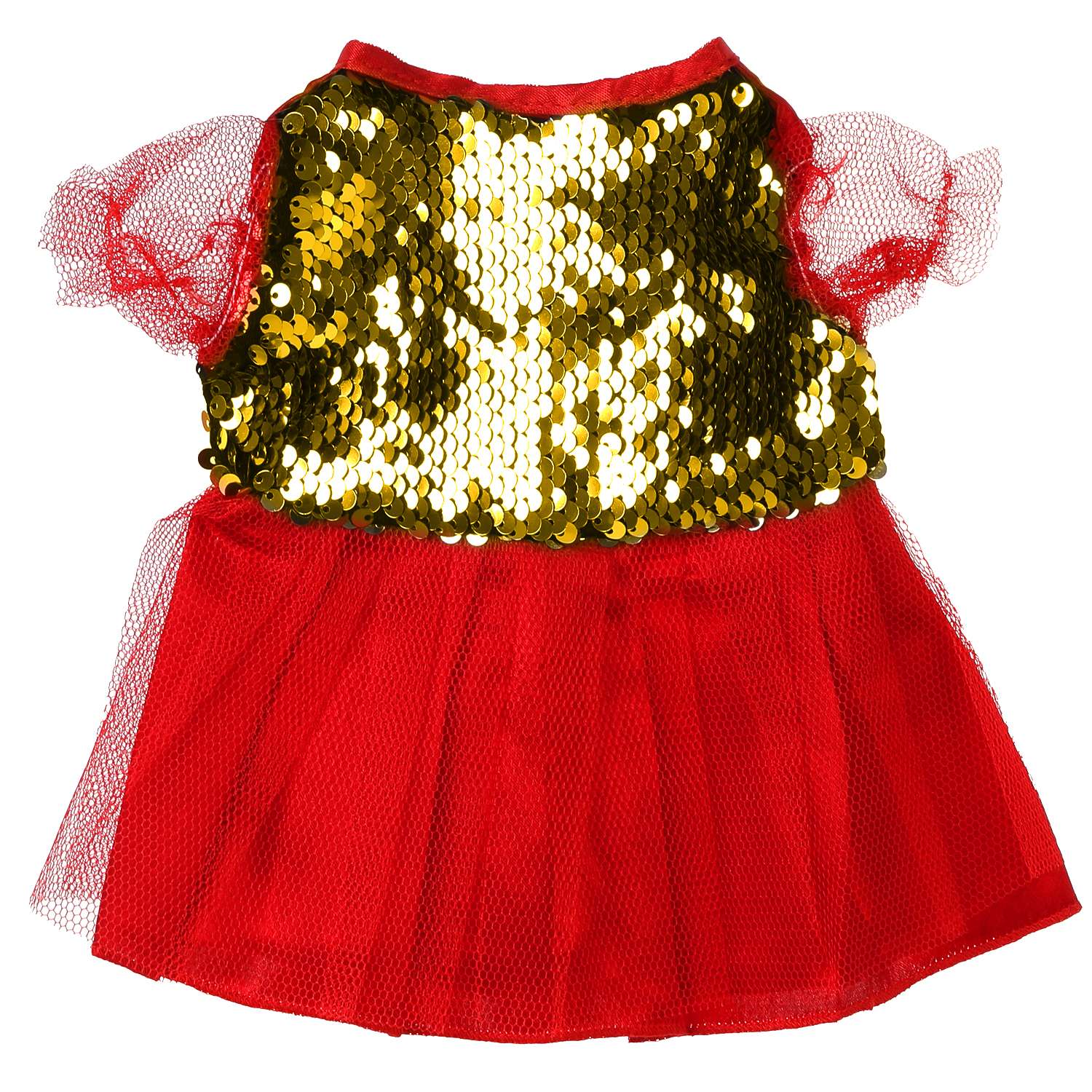 Платье для куклы Карапуз Красно-желтое с пайетками 295833 295833 - фото 1