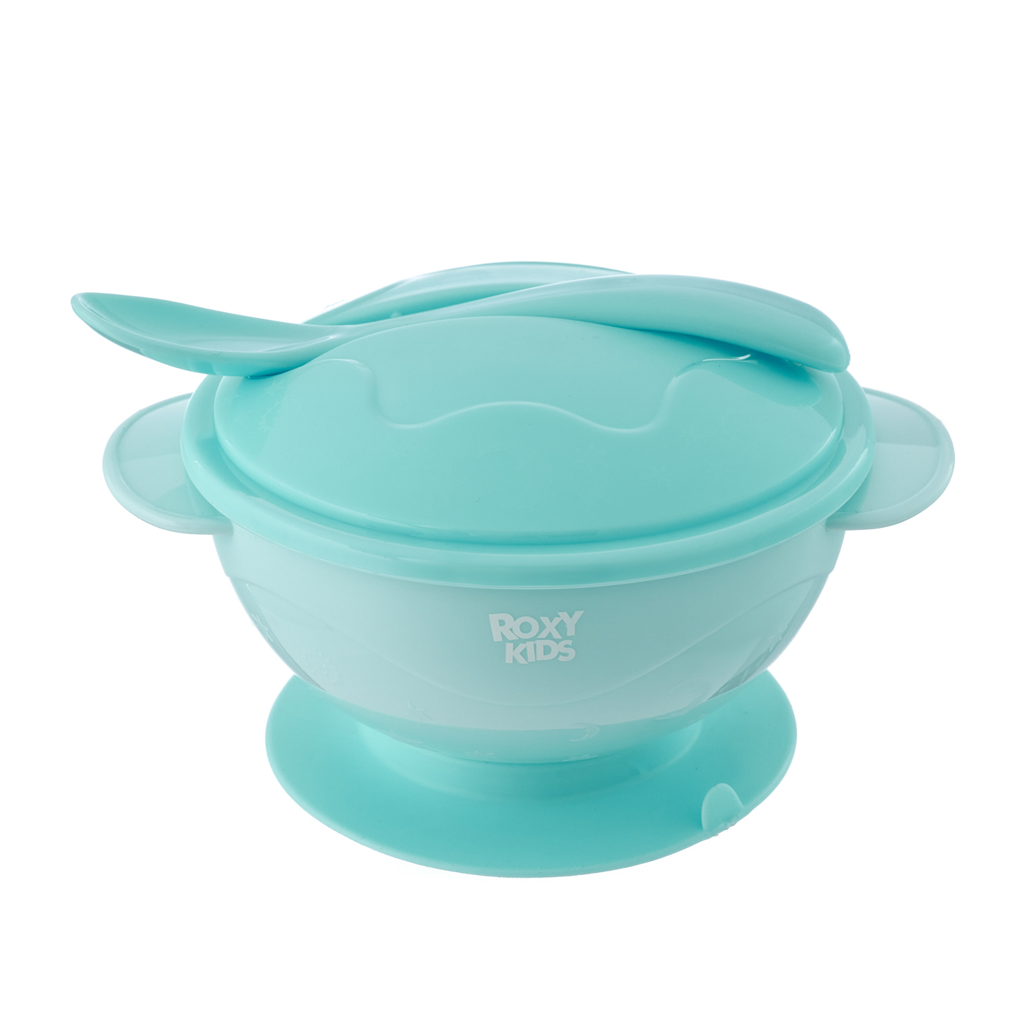 Набор для кормления ROXY-KIDS тарелка на присоске крышка и ложка цвет голубой - фото 7