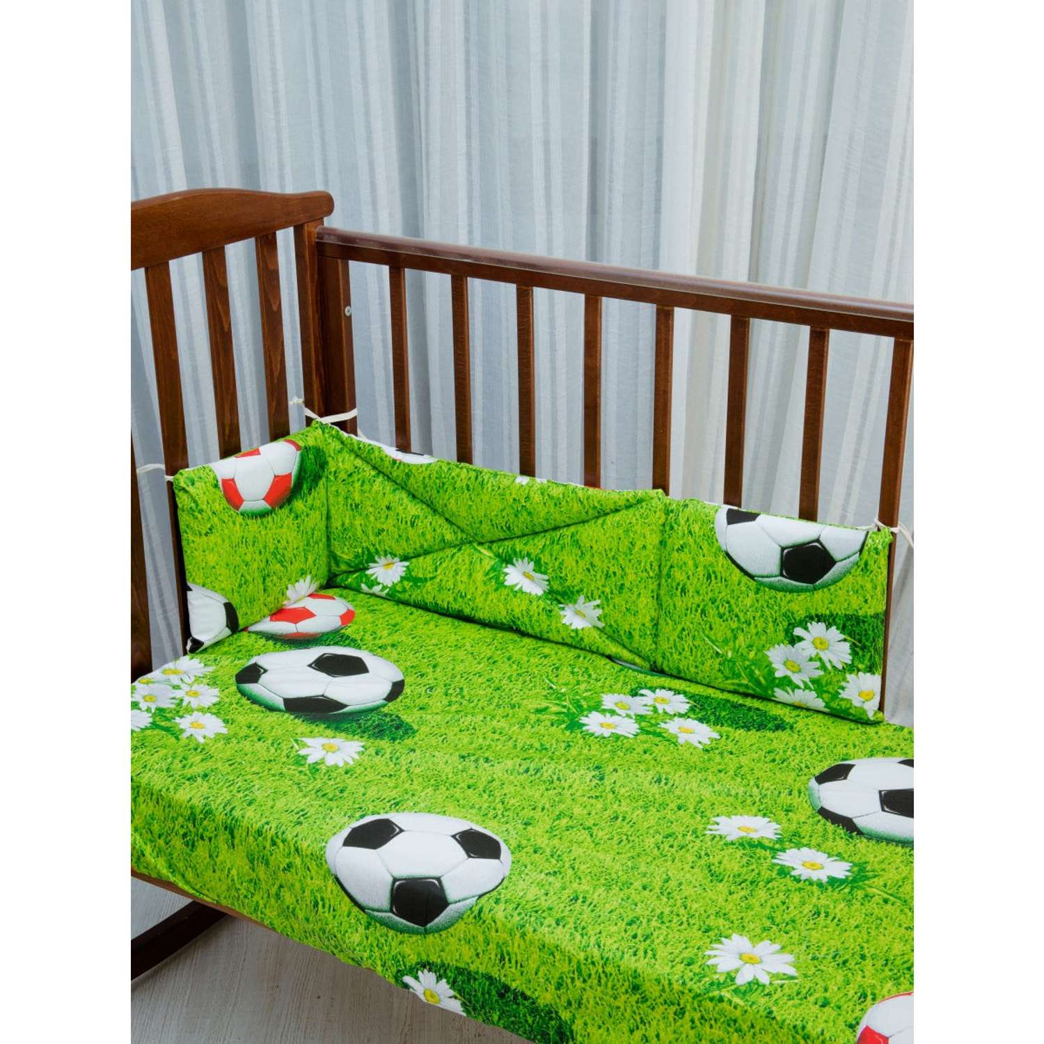 Бортик для детской кроватки Святополье прямоугольный 120 см Футбол - фото 2