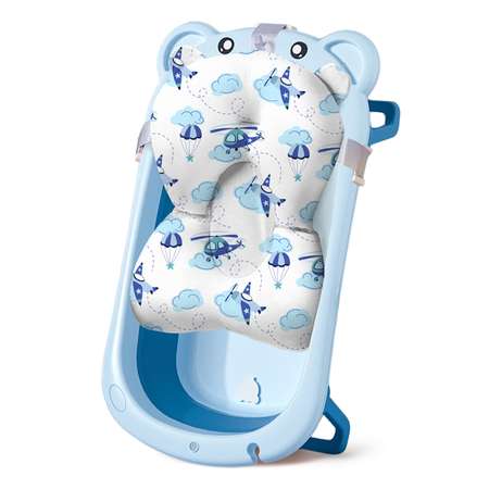 Ванночка для новорожденных LaLa-Kids складная с матрасиком ярко-небесным в комплекте