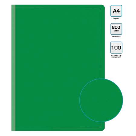 Папка Бюрократ 100шт вкладышей A4 пластик 0.8мм зеленый