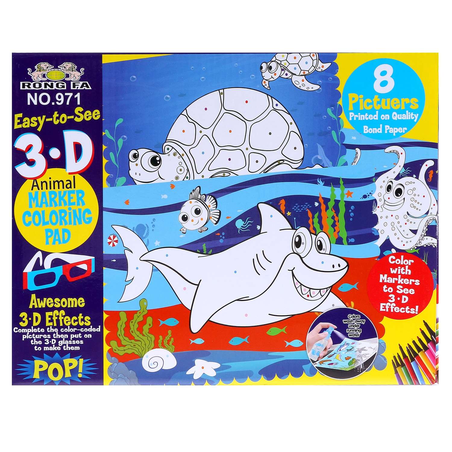 Книжка-раскраска Буква-ленд многоразовая «Подводный мир» фломастеры 12 цв 3D очки бутылочка для воды - фото 2