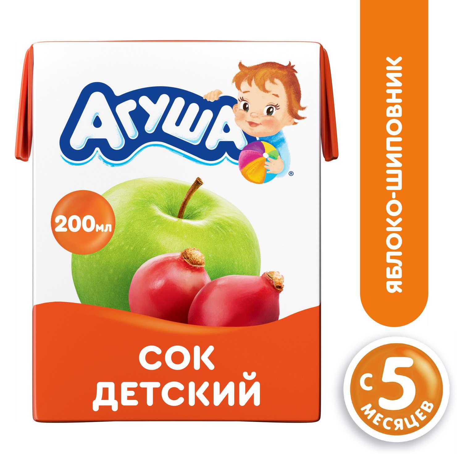 Сок Агуша яблоко-шиповник осветленный 0.2л с 5месяцев - фото 1