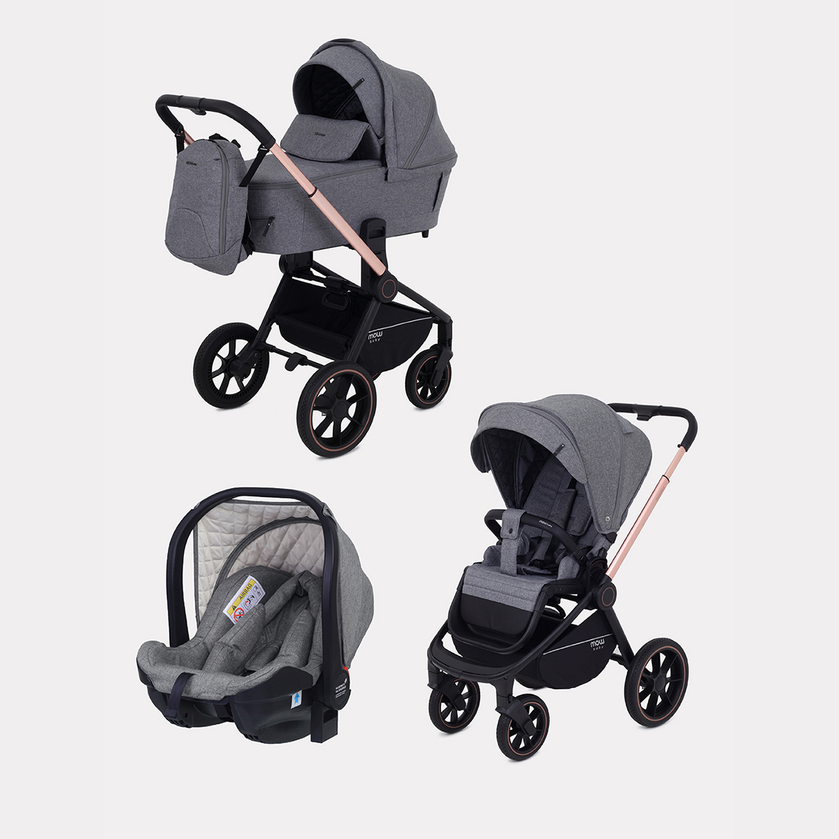 Коляска детская универсальная MOWbaby ZOOMPU (3в1) RA087 Gold Grey купить  по цене 42989 ₽ в интернет-магазине Детский мир