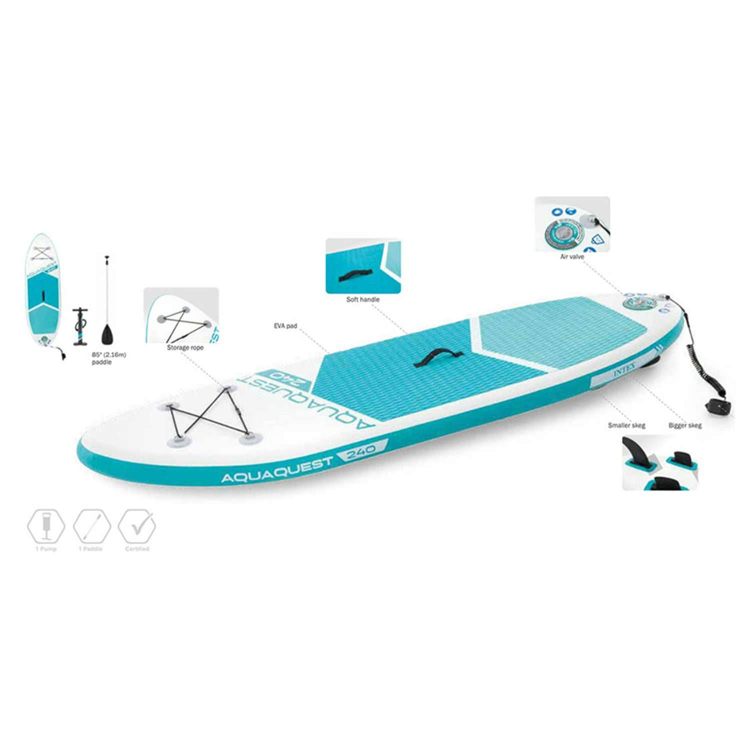 Доска для плавания INTEX Aqua Quest 240 244x76x13 см с насосом веслом и сумкой - фото 2