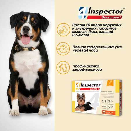 Капли для собак Inspector Quadro на холку 1-4кг 3пипетки